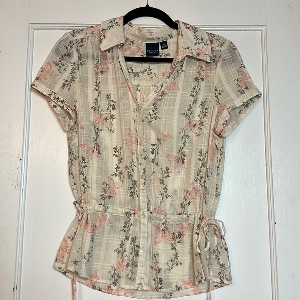 Button down sheer blouse with butterfly print - image 1